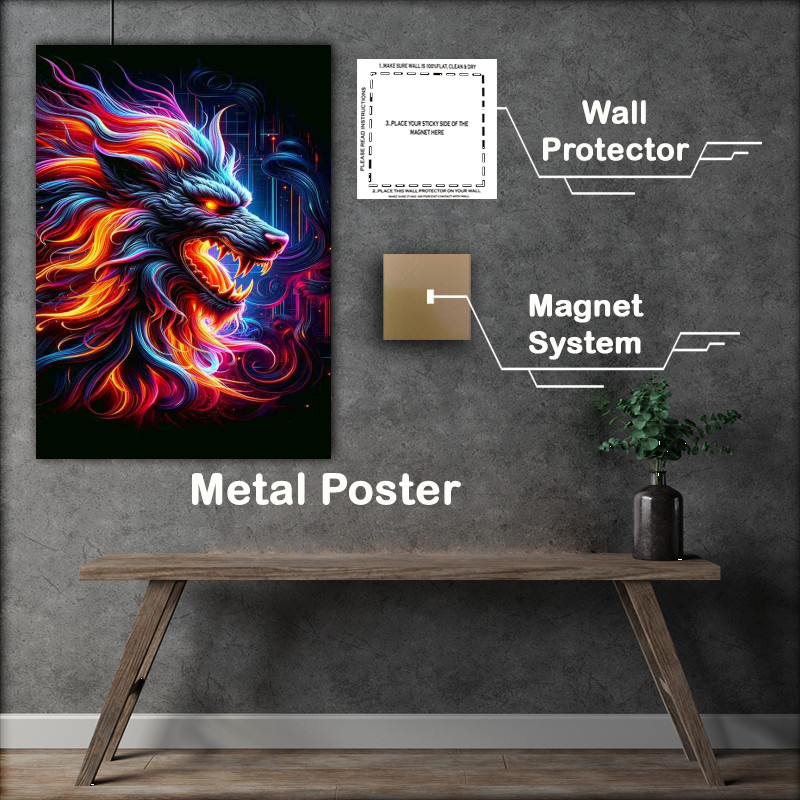 Buy : (Vibrant Neon Cerberus Metal Poster)