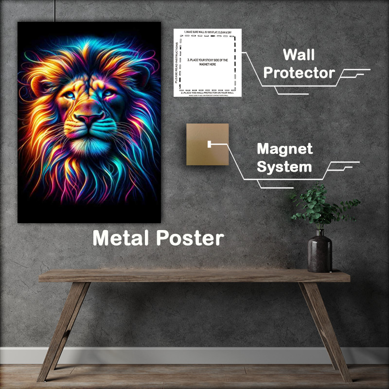 Buy Metal Poster - Majestic Lion : (Vibrant Neon Colors)