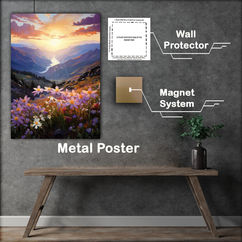 Buy Metal Poster : (Wild columbines bloom in the mountains at sunrise)