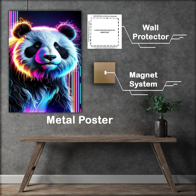 Buy : (Vibrant Neon Panda Metal Poster)