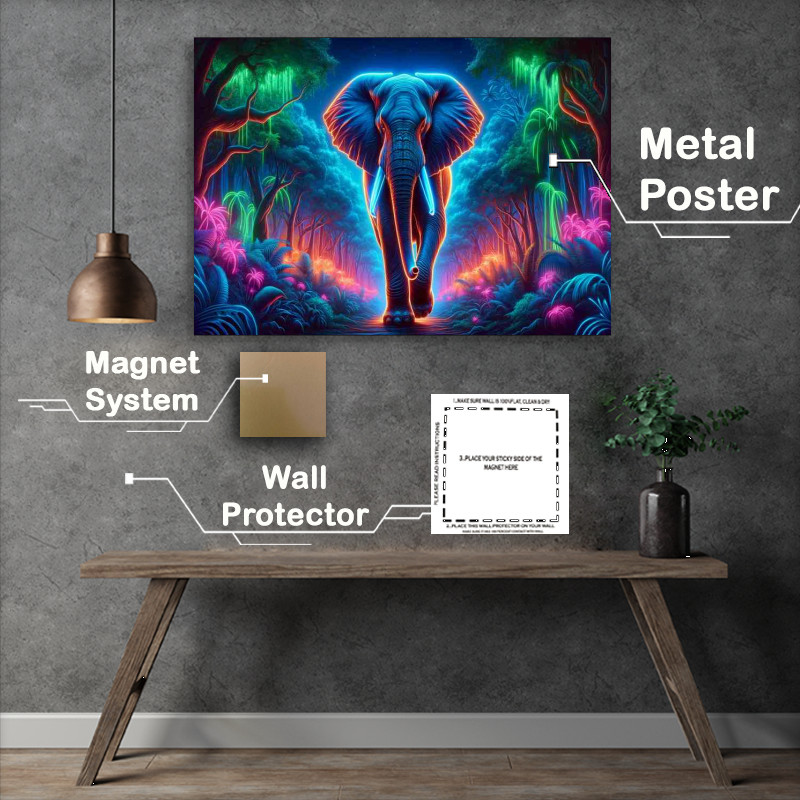 Buy : (Neon Jungle Elephant Metal Poster.)