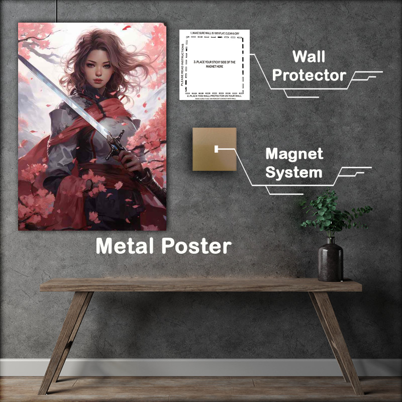 Buy Metal Poster : (Anime style art with a sword style red pink cherry tree)