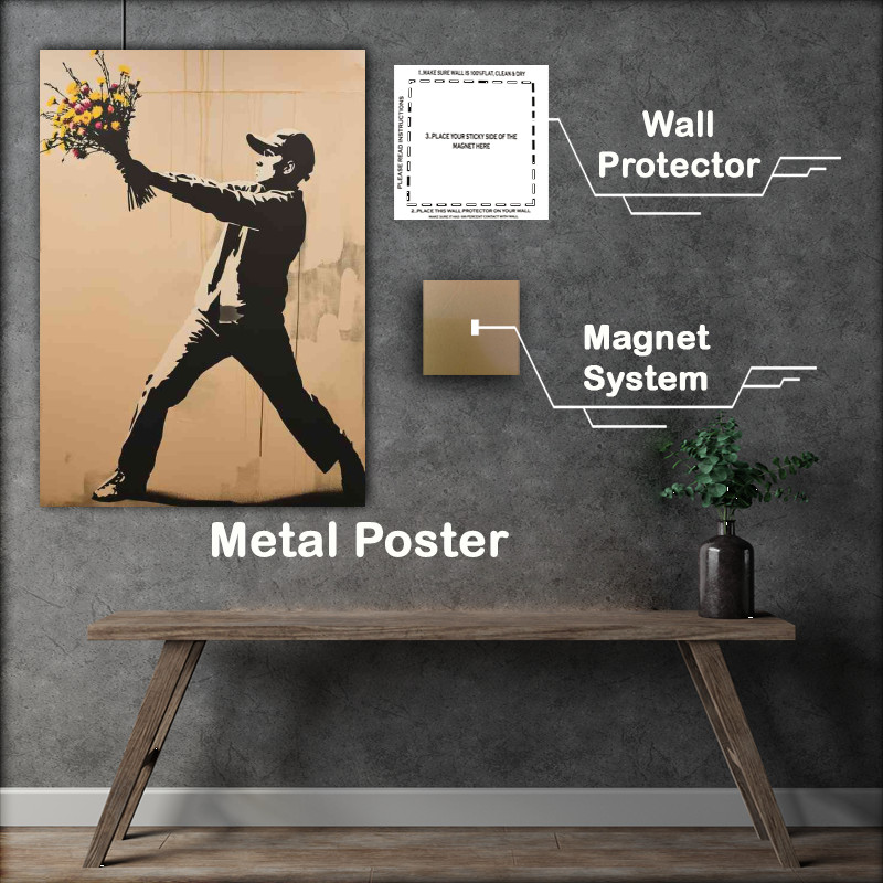 Buy Metal Poster : (Flower boy in the style of Banksy)