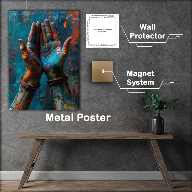 Buy Metal Poster : (Graffiti covered hands colourful)