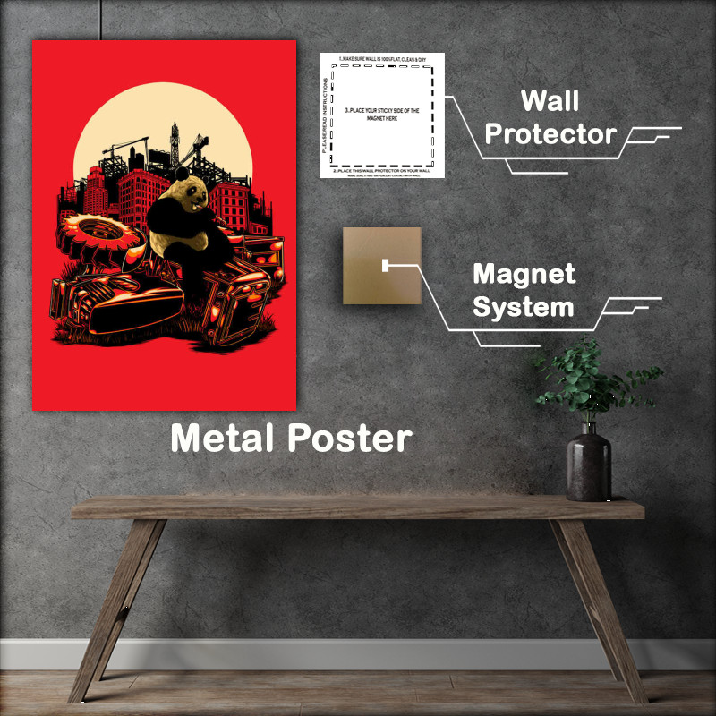 Buy Metal Poster : (Lonely Panda RED world in decline)