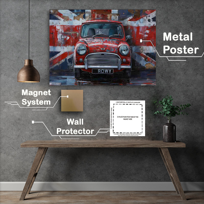 Buy Metal Poster : (British flag painting of a mini cooper art)