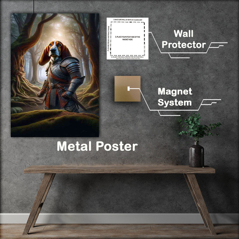 Buy Metal Poster : (Basset hound warrior standing with valor)