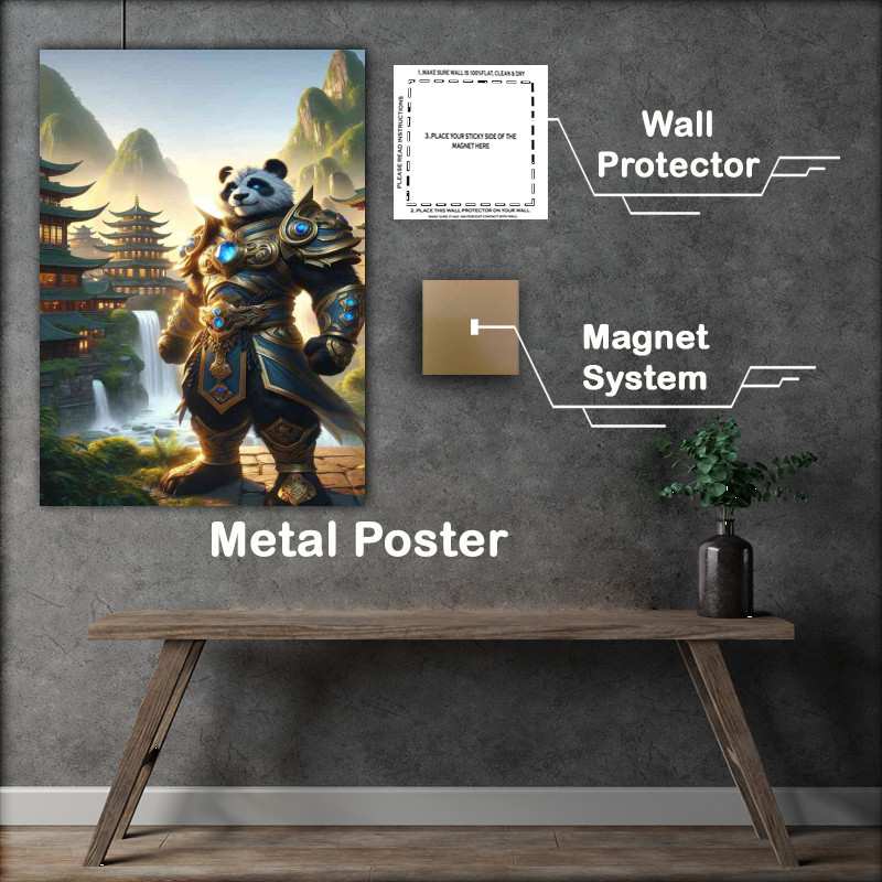 Buy Metal Poster : (Panda warrior heroically in an ancient village)