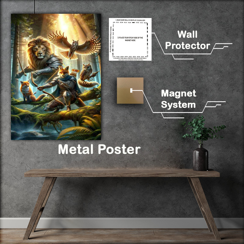 Buy Metal Poster : (Warrior animals in a fantastic composition the fox and the owl)