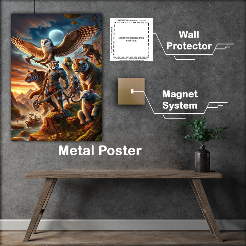 Buy Metal Poster : (Warrior animals in a fantastic composition the owl and tiger)