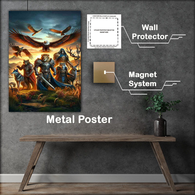 Buy Metal Poster : (warrior animals in a fantastic composition the bear and the Lion)