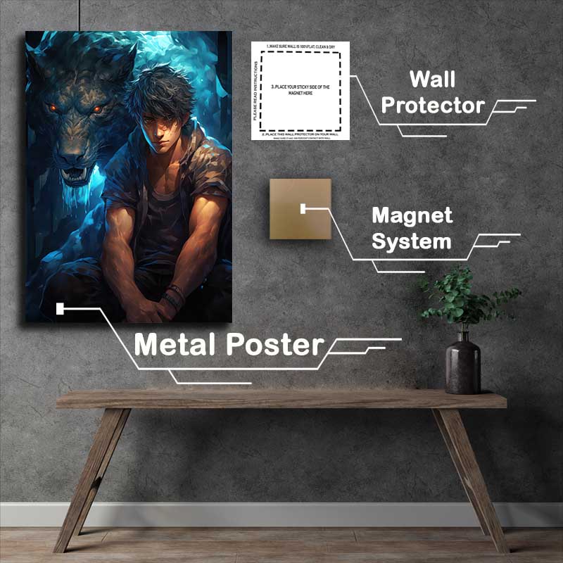 Buy Metal Poster : (Anime with a person and a large beast in blue)