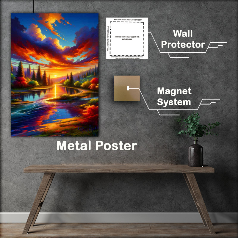 Buy Metal Poster : (Vibrant landscape at sunset)