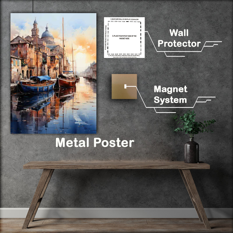 Buy Metal Poster : (Daytime Serenity Boats Rest On Canals)