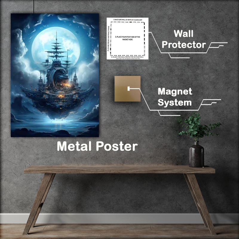Buy Metal Poster : (Moons Caress Galleon Sails Fantasy)