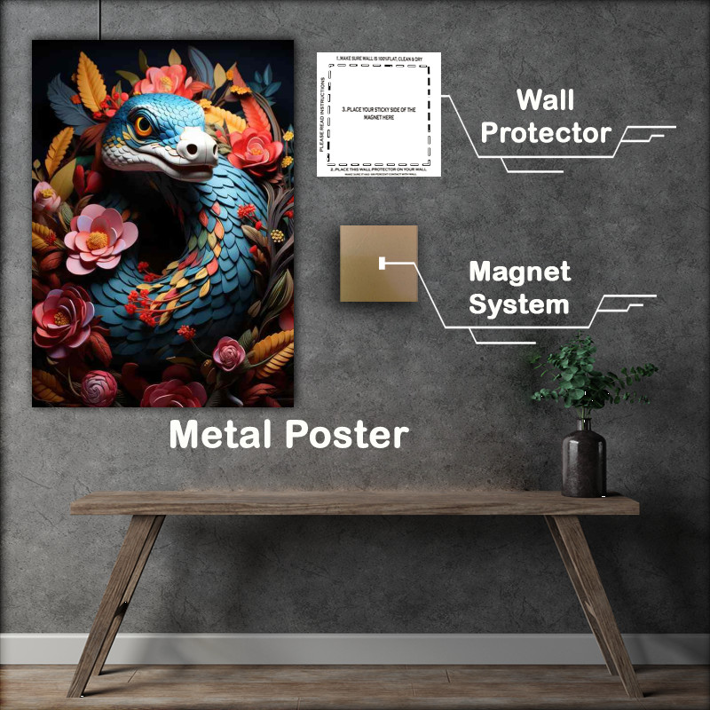 Buy Metal Poster : (Vibrant Blossoms and SamThe Snake A Visual Feast)