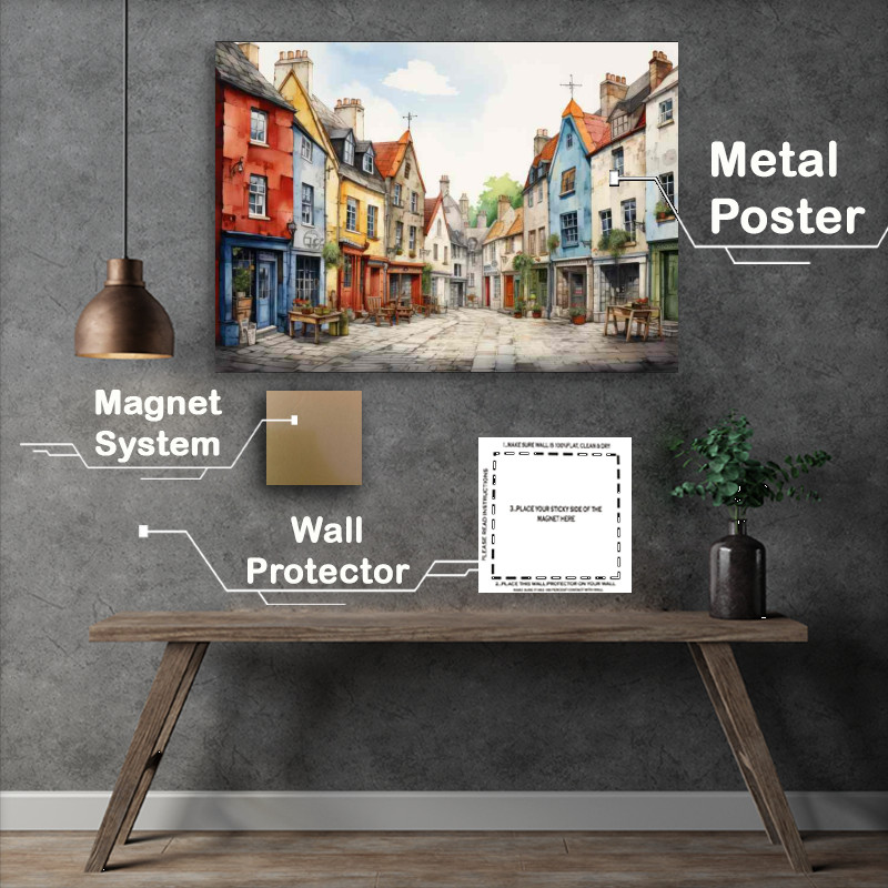 Buy Metal Poster : (Vibrant Village Charm Whimsy on Display)